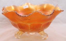 Carnival Glass Fenton Chrysanthemum 10"d x 5"h footed bowl, marigold