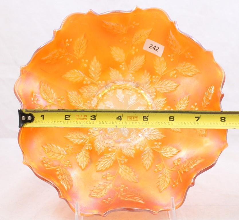 Carnival Glass Fenton Holly 9"d bowl, marigold