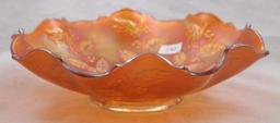 Carnival Glass Fenton Holly 9"d bowl, marigold