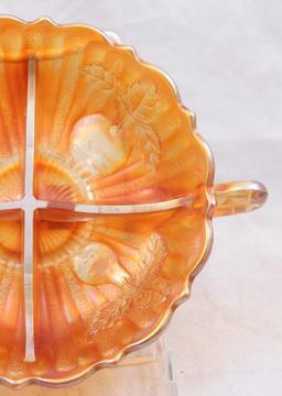 Carnival Glass Fenton Two Fruits 6" divided bowl, marigold