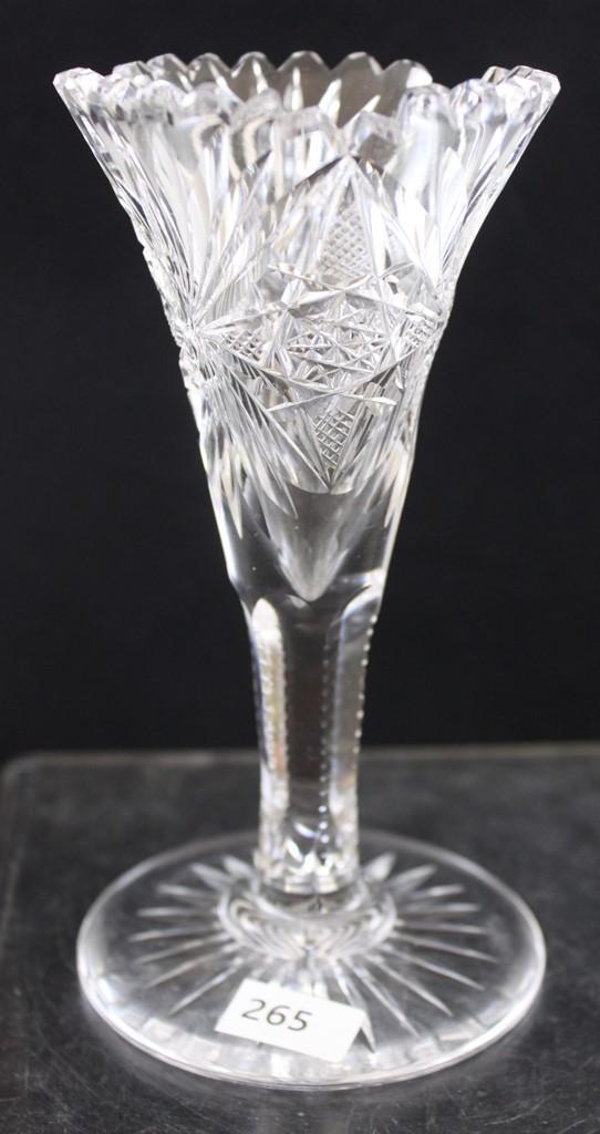 American Brilliant Cut Glass 6"h vase, Stars and Fans dominate