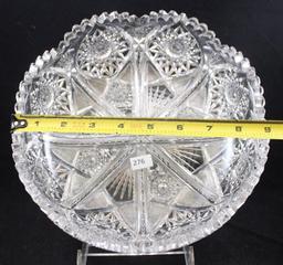 American Brilliant Cut Glass 9"d x 2.75"h bowl, Hobstars dominate