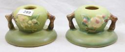 Pr. Roseville Apple Blossom #351 candleholders, green