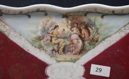 Mrkd. Austria scenic dresser tray, 9" x 6.5", Classical women in garden scene