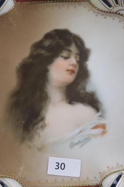 Mrkd. Thomas porcelain 8"d low bowl, "Constance" portrait with open work border