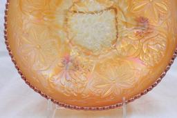 Carnival Glass Fenton Water Lily 9"d x 3"h footed bowl, marigold