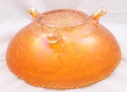 Carnival Glass Fenton Water Lily 9"d x 3"h footed bowl, marigold