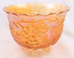 Carnival Glass Dugan Grape Delight 4"h nut bowl, marigold