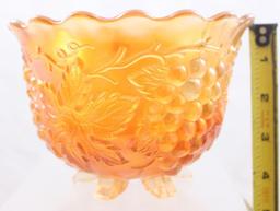 Carnival Glass Dugan Grape Delight 4"h nut bowl, marigold