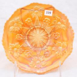 Carnival Glass Fenton Little Flowers 6.25"d plate, marigold - Nice iridescence