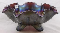 Carnival Glass Northwood Sunflower/Meander ftd. bowl, 3.5"h x 8.5"d, purple