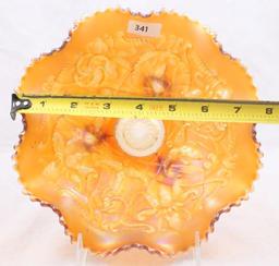 Carnival Glass Northwood Wishbone 8.5"d footed bowl, marigold