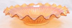 Carnival Glass Northwood Stippled Rays 10"d bowl, marigold with nice iridescence