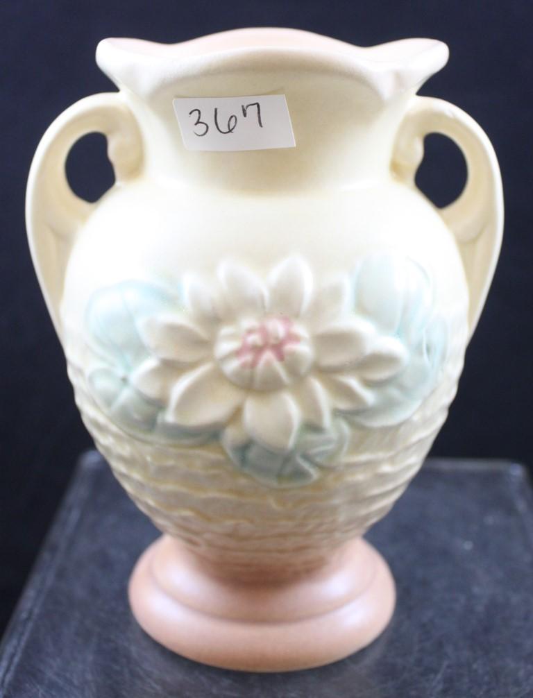 (2) Hull Pottery pieces: 1-Water Lily L-1-5.5" vase, tan/brown; 1-Wildflower W-1-5.5" vase,