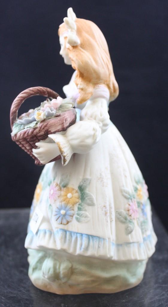 (3) Mrkd. Lefton China figurines, girls with baskets of flowers: KW/33C; KW/125C; KW/125A