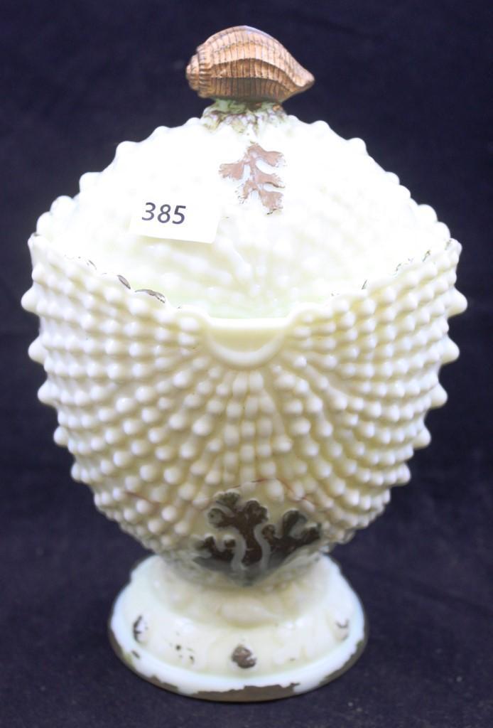 Custard Glass Argonaut Shell cov. Sugar or candy bowl (inner damage)