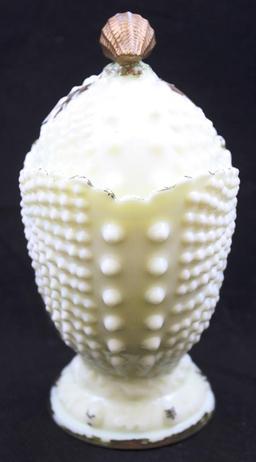 Custard Glass Argonaut Shell cov. Sugar or candy bowl (inner damage)