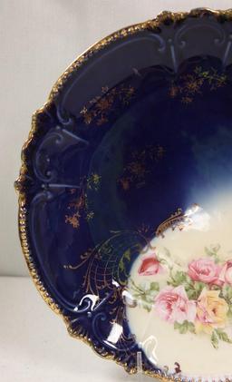(3) Handpainted plates, all floral - 1 is cobalt, marks incl. Germany and Silesia
