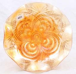 Carnival Glass Imperial Scroll Embossed 4.5"h compote, marigold