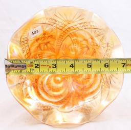 Carnival Glass Imperial Scroll Embossed 4.5"h compote, marigold
