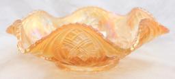 Carnival Glass Millersburg Whirling Leaves 10" bowl, marigold