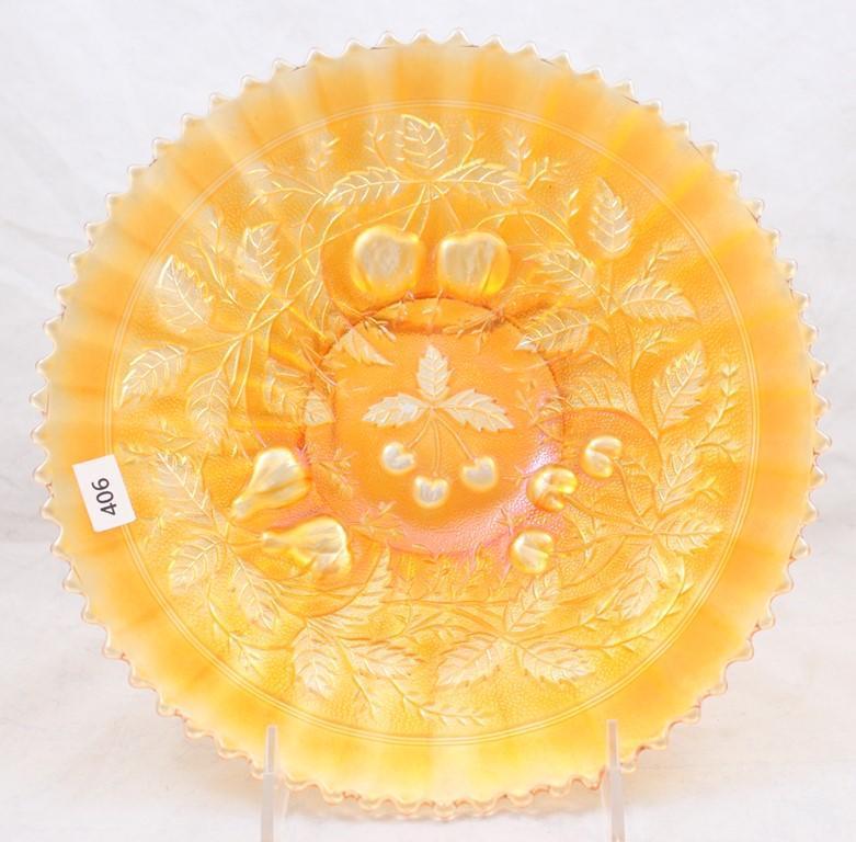 Carnival Glass Northwood Three Fruits 9.25" plate, marigold