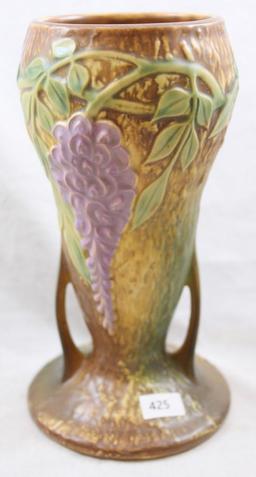 Roseville Wisteria 635-8" vase, tan