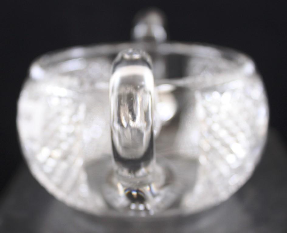 American Brilliant Cut Glass creamer and sugar, Checkered Diamond pattern with etched bird on branch