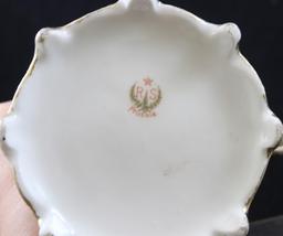 R.S. Prussia Ribbon and Jewel Mold 645 syrup w/lid, Roses and Snowballs, brownish decorated jewels,