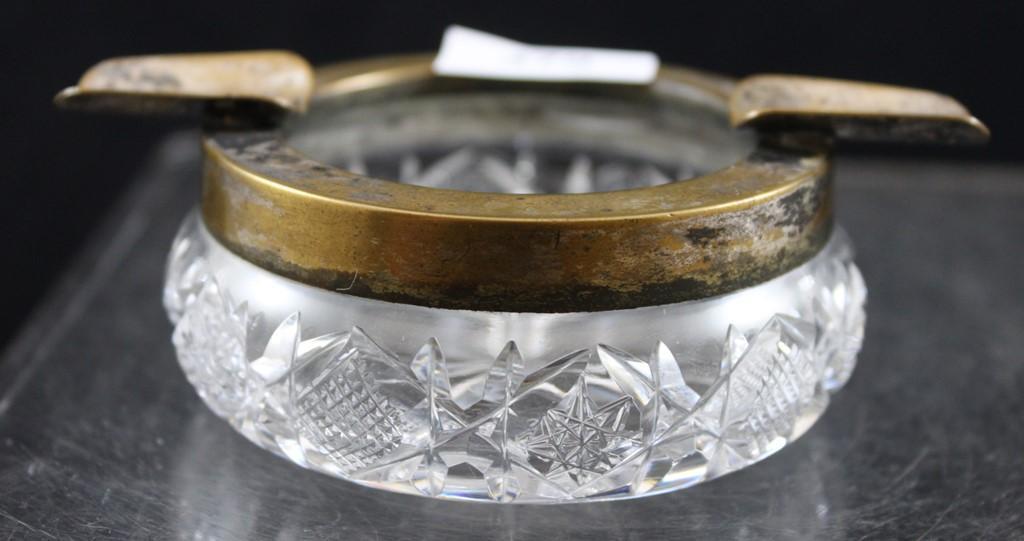 (2) Cut Glass ashtrays, 3" round dia., gold collars