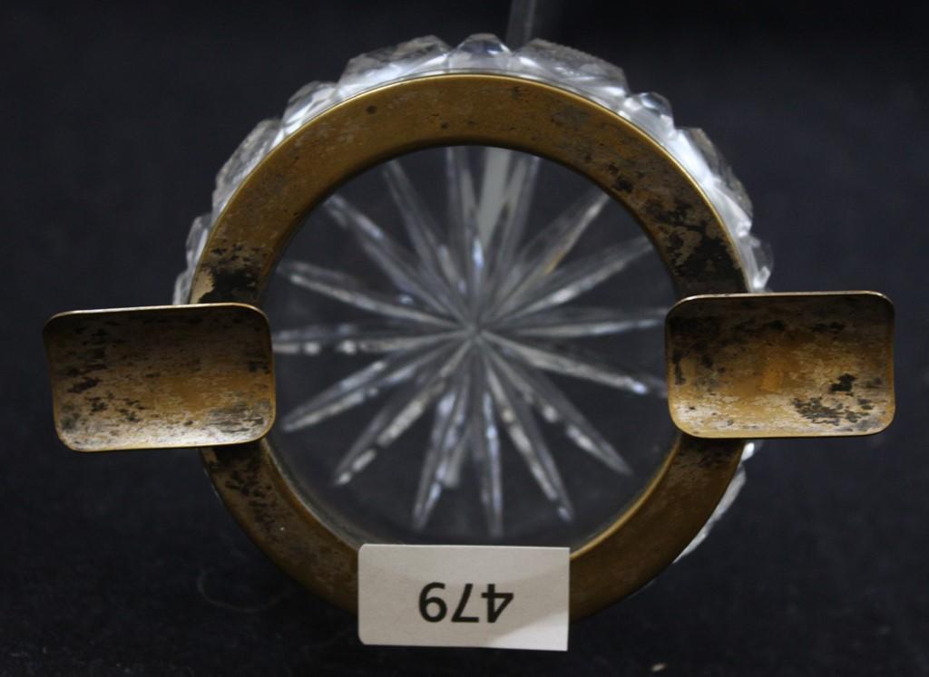 (2) Cut Glass ashtrays, 3" round dia., gold collars