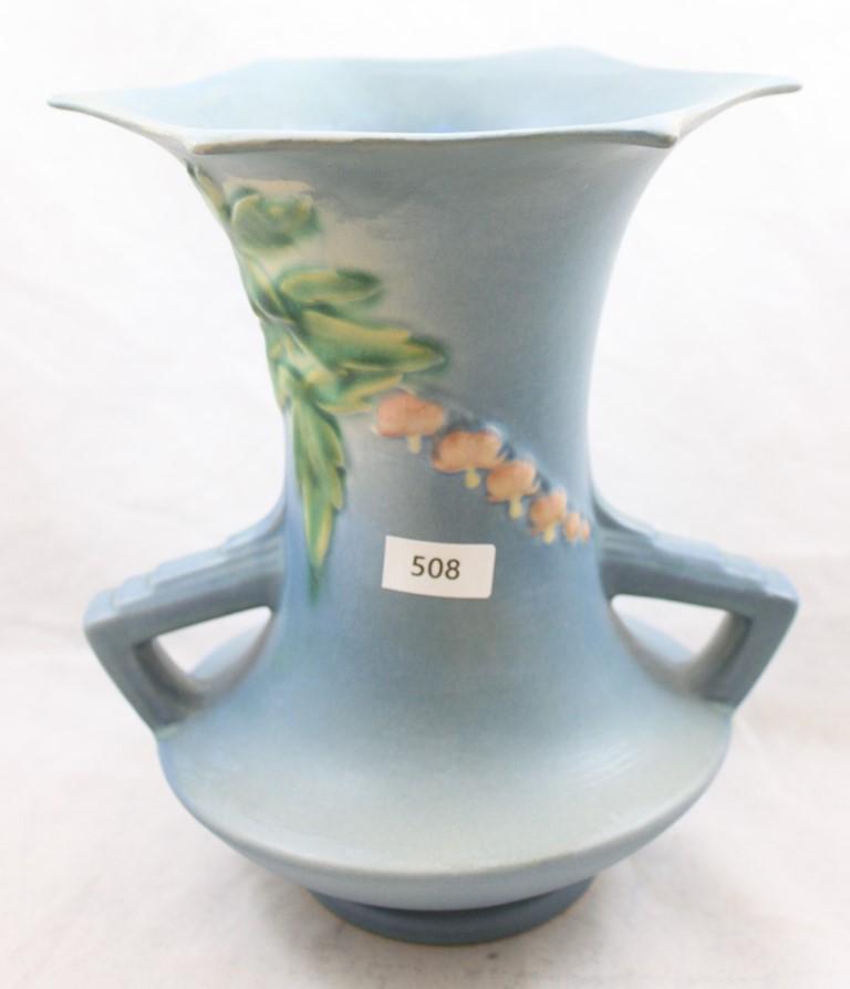 Roseville Bleeding Heart 969-8" vase, blue