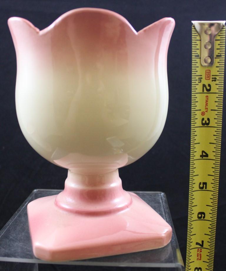 (2) Hull Fiesta pcs.: 46-6.25" pedestal planter with strawberry design, pink/cream; 43-6.25"