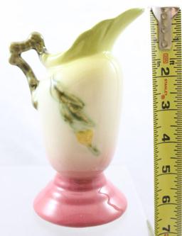 (2) Hull Woodland pcs.: W4-6.5" vase, green/blue; W3-5.5" pitcher, green/pink