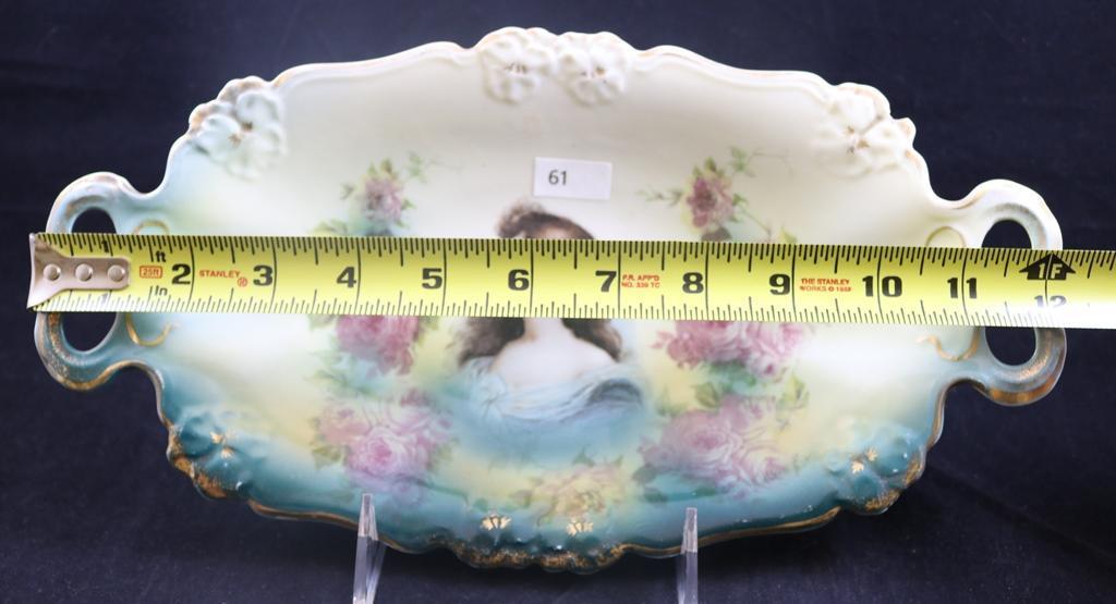 (2) Hand Painted celery trays: 1-decorated with white flowers, nice border mold in shades of