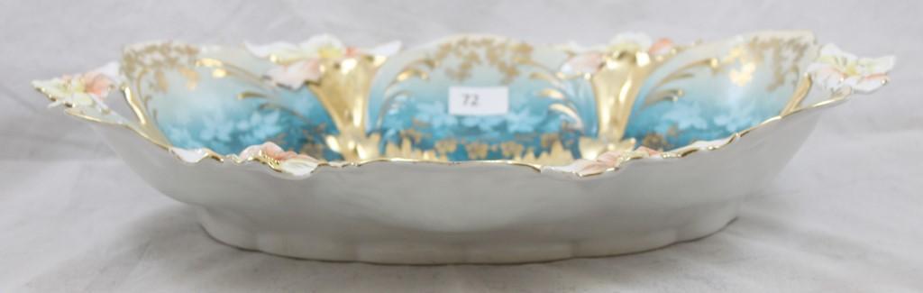 R.S. Prussia Lily Mold 29 bun tray, Countess Potocka framed in gold - Gorgeous blue border coloring