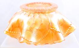 Carnival Glass Dugan Fish Scales and Beads 6.5"d berry bowl, marigold