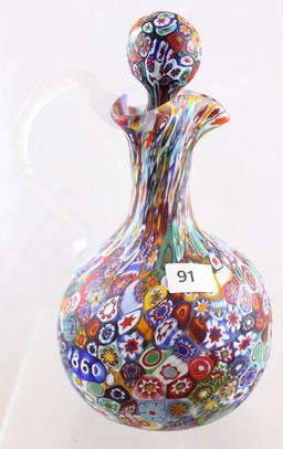 Millefiori 6.5"h cruet, frosted applied handle