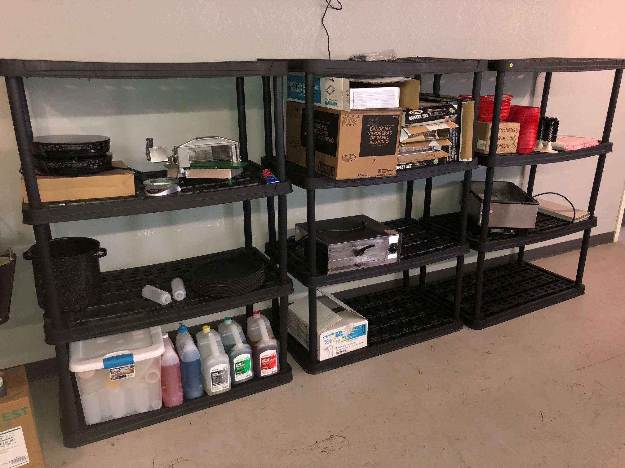 (8) 2' x 3' 4-tier plastic shelving units