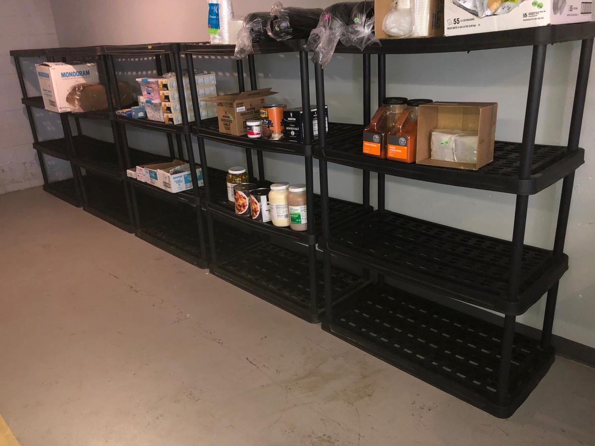 (8) 2' x 3' 4-tier plastic shelving units