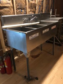 3-Bay stainless sink and drying rack, sink is 48" wide