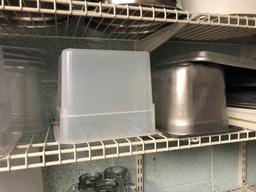 Third Shelf of pans, trays, etc. - mostly plastic