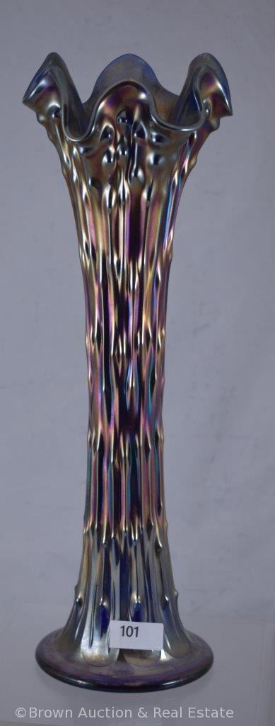 Carnival Glass Tree Trunk 12"h vase, cobalt