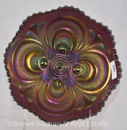 Carnival Glass Scroll Embossed 7"d x 3"h bowl, purple