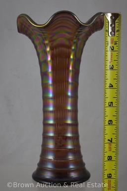 Carnival Glass Ripple 9.5"h vase, purple