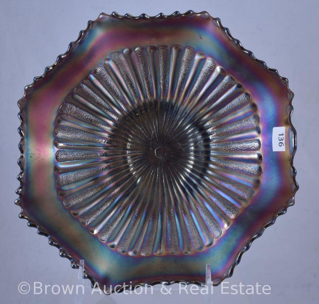 Carnival Glass Stippled Rays 9"d bowl, amethyst