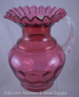 Cranberry Inverted Thumbprint pitcher and (6) tumblers