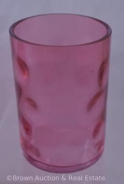 Cranberry Inverted Thumbprint pitcher and (6) tumblers