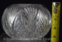 Cut Glass 4"h rose bowl decorated with Cross-cut diamonds and Fans