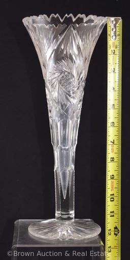 Cut Glass 12"h trumpet-shaped vase, Pinwheels and Fans